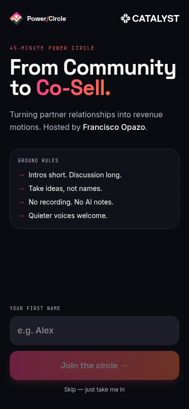 Welcome screen with ground rules and name capture