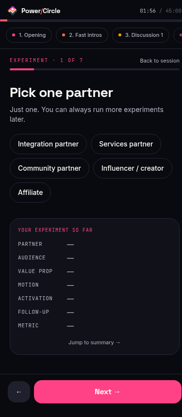 Experiment builder — pick one partner