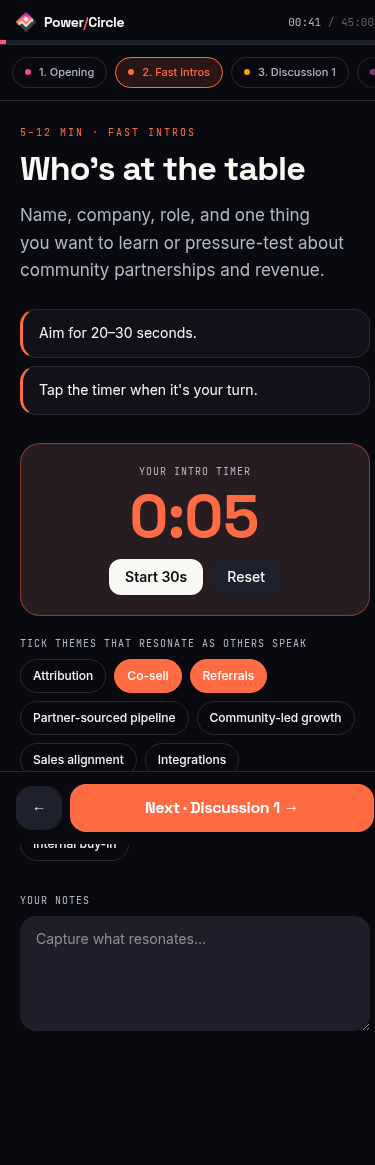 Fast intros stage with 30-second timer